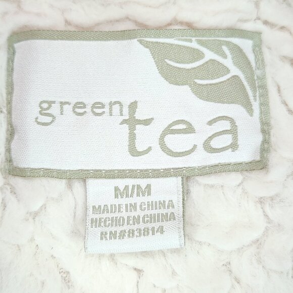 Green Tea Hooded Puffer Vest Sz Med Orange Red Faux Fur Zip Snap Up Sherpa Lined - Picture 7 of 10